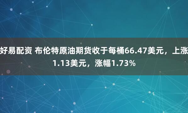 好易配资 布伦特原油期货收于每桶66.47美元，上涨1.13美元，涨幅1.73%