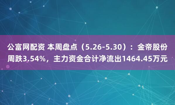 公富网配资 本周盘点（5.26-5.30）：金帝股份周跌3.54%，主力资金合计净流出1464.45万元