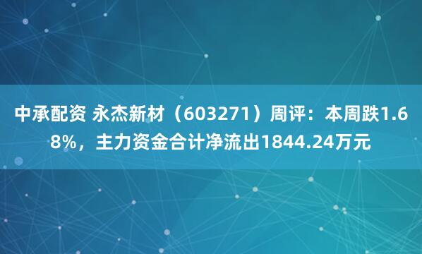 中承配资 永杰新材（603271）周评：本周跌1.68%，主力资金合计净流出1844.24万元